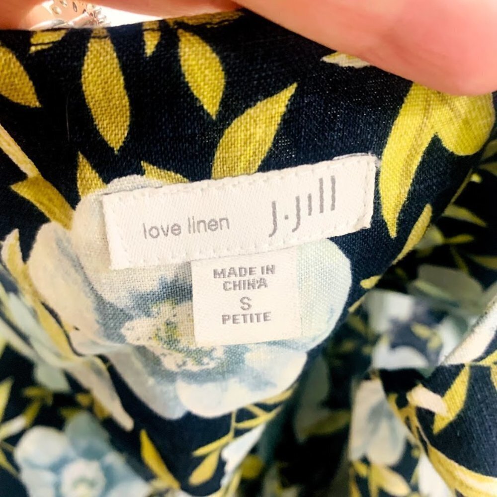 J. Jill Dress Love Linen Floral Hibiscus Shift Small Petite Tropical Hawaii Midi - Picture 5 of 11